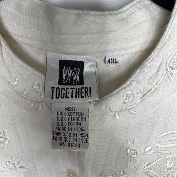 Together! 100% Cotton Women's XXL White Embroidered Long Sleeve‎ Tunic Top - Picture 2 of 11